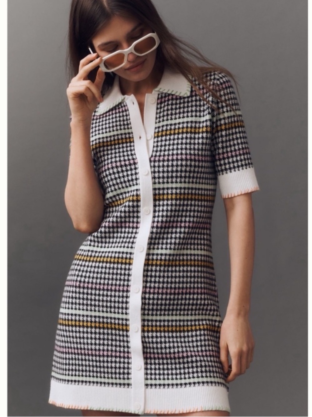 NWT Anthro Maeve Buttondown  Soft Knit Short sleeve Sweater Shift Mini Dress, S
